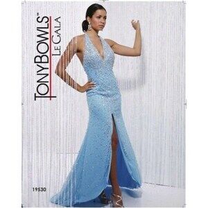 Tony Bowls Le Gala Beaded Halter Prom Dress 19530 Turquoise